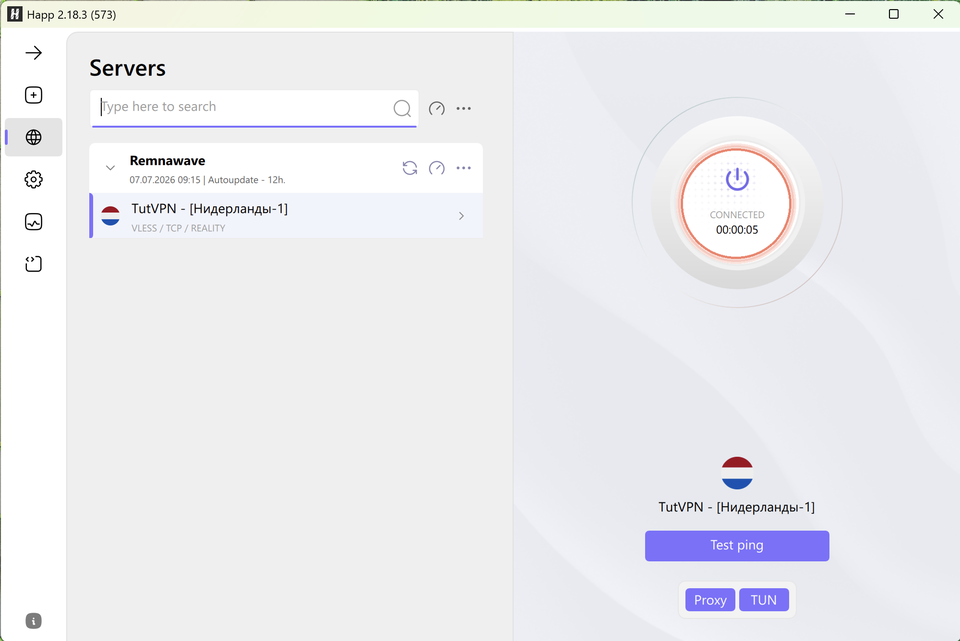 Happ Desktop: статус Connected